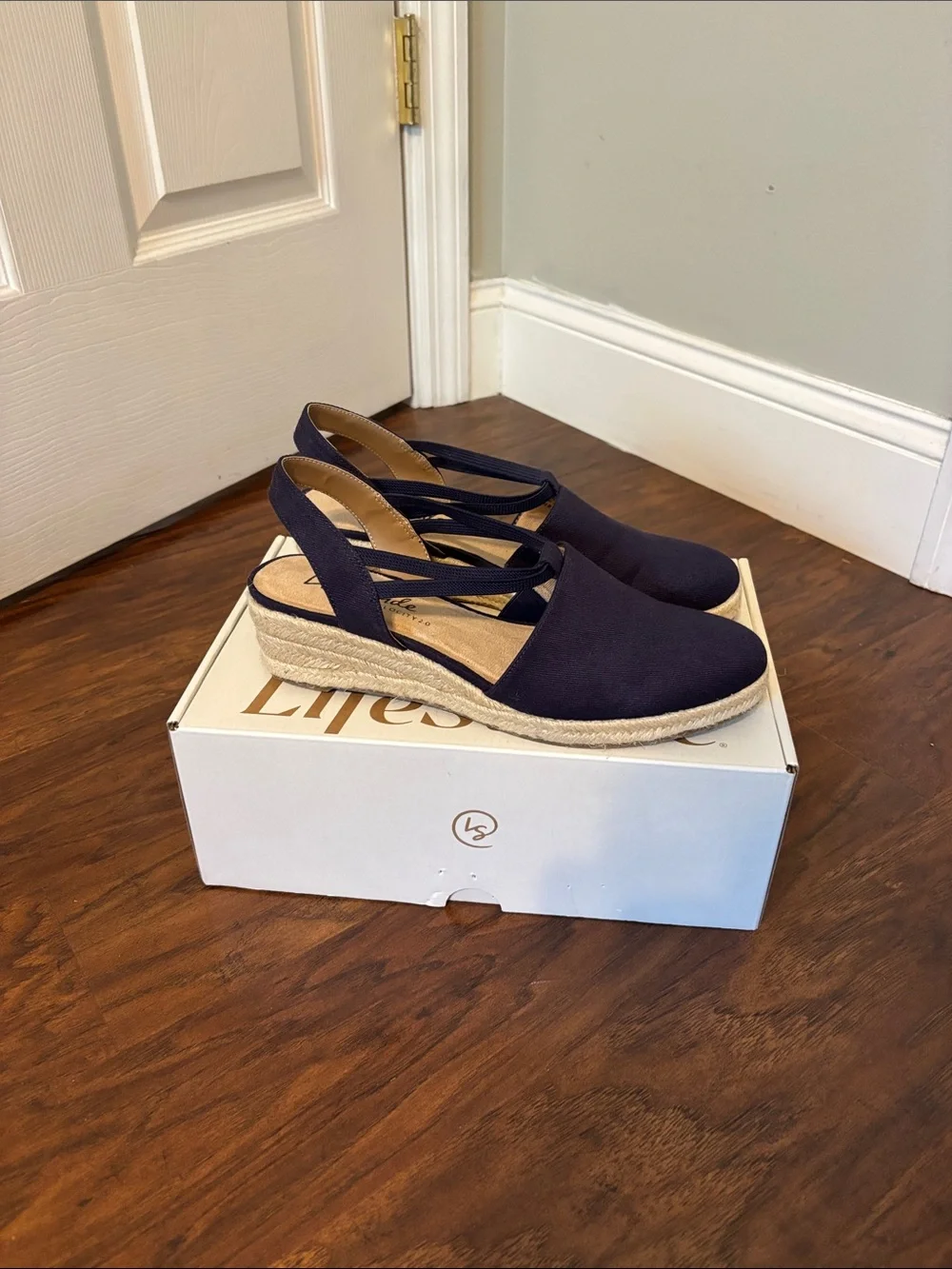 Life Stride Navy Espadrille Slingback Wedge Sandal